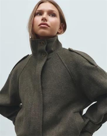 Nelly - Vihreä - High Collar Wool Bomber