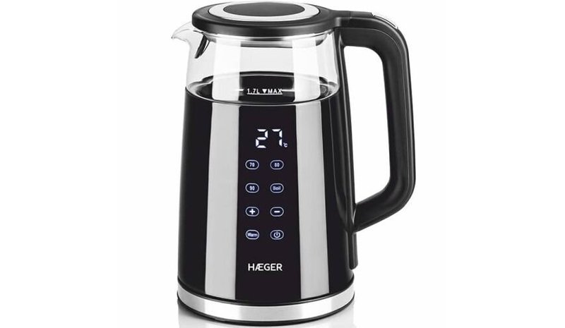 Haeger EK-DIG.028A vedenkeitin 1,7 L 2200 W Musta, Ruostumaton teräs, Läpinäkyvä EK-DI – kuva 1/1