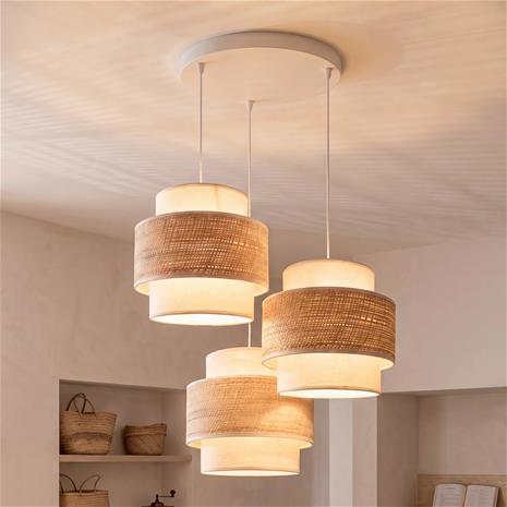 Space-riippuvalo, ecru/beige, 3-lamppuinen, tekstiili, E27