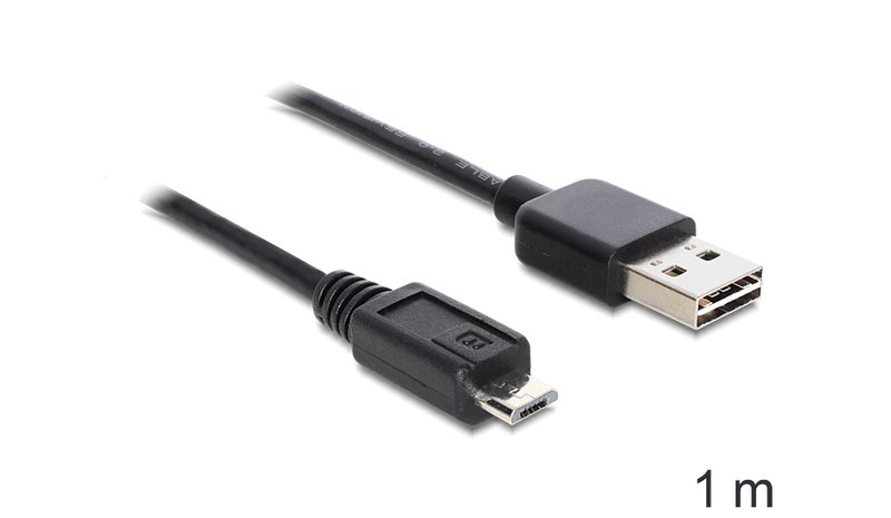 DeLOCK EASY-USB 2.0-A - USB 2.0 micro-B, 1m USB-kaapeli USB A Micro-USB B 0,48 Gbit/s Musta 83366 – kuva 1/1