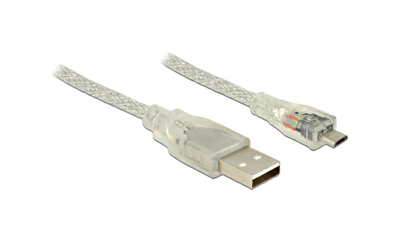 DeLOCK 1m, USB2.0-A/USB2.0 Micro-B USB-kaapeli USB A Micro-USB B 0,48 Gbit/s Läpinäkyvä 83898 – kuva 1/1