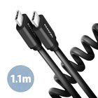 Axagon Data and charging USB 2.0 cable 1.1 m long. PD 60W, 3A. Black twisted. USB-kaapeli 1,1 m USB C 0,48 Gbit/s Musta BUCM