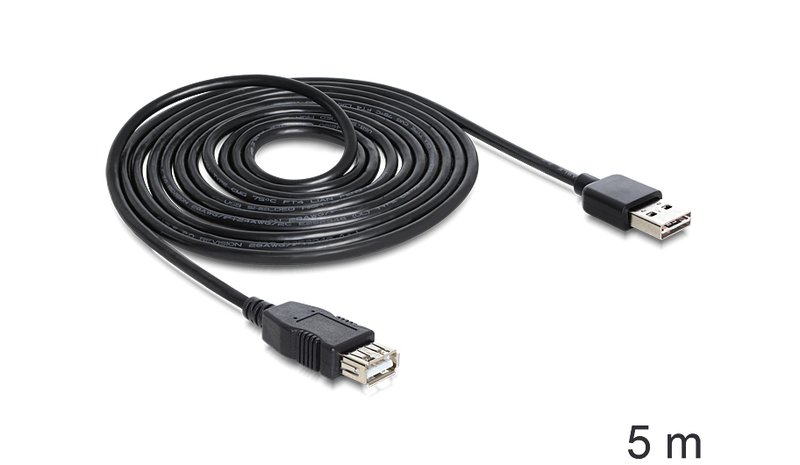 DeLOCK EASY-USB 2.0-A - USB 2.0-A, 5m USB-kaapeli USB A 0,48 Gbit/s Musta 83373 – kuva 1/1