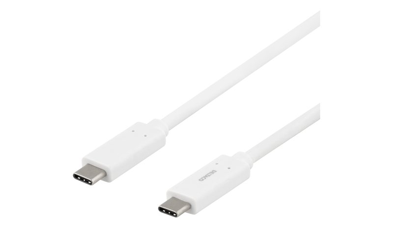 Deltaco USB-C-kaapeli, 1m, USB 3.1 Gen 1, E-Marker, valkoinen USBC – kuva 1/3