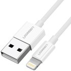 Ugreen cable USB 2.0 A lightning 2m, 5V/2.4A iPhone 7 / 7plus / 6S/ 6 / 6 Plus, iPhone 5s/5c/5, iPad Mini/Mini 2, iPad 1 m Valkoinen 20728