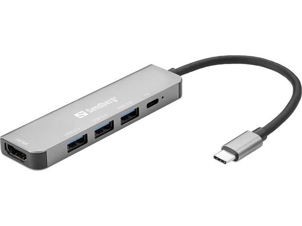 Sandberg USB-C Dock HDMI+3xUSB+PD 100W, Alu