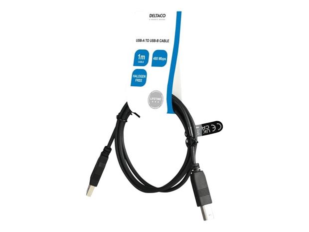 Deltaco USB 2.0 cable Typ A - Typ B, 1m, black USB-2
