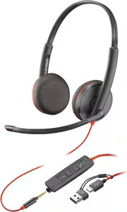 HP Poly Blackwire 3225 Stereo USB-C Headset +3.5mm Plug +USB-C/A Adapter