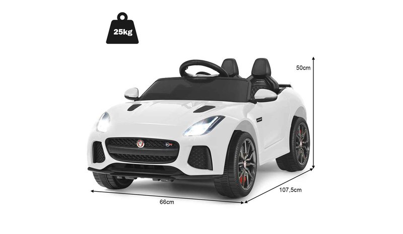 Lasten sähköauto 107,5x66x50cm, valkoinen/musta – kuva 1/1
