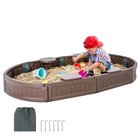 Lasten hiekkalaatikko kannella, 183 x 106 x 23 cm, ruskea, HDPE, 4 kulmaistuinta