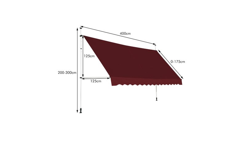 Markiisi 400x175x300cm, punainen – kuva 1/1