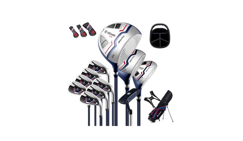 Setti, jossa 10 golfmailaa ja laukku, eri väreissä – kuva 1/1
