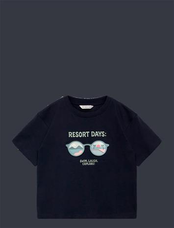 Mango Printed Cotton-Blend T-Shirt - Navy - 3-4