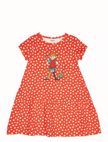 Peppi Pitkätossu Pilkullinen Mekko, Punainen, 86