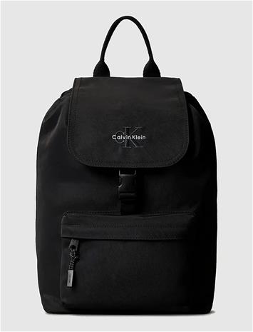 Calvin Klein Solid Flap Monologo Backpack - Black - ONE SIZE