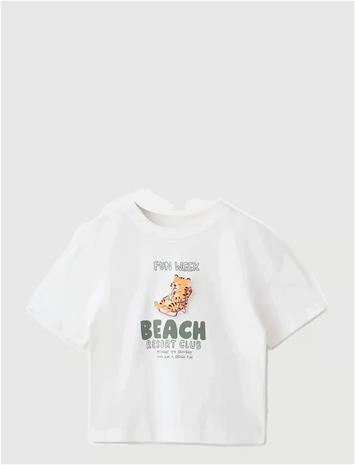 Mango Printed Cotton-Blend T-Shirt - White - 110