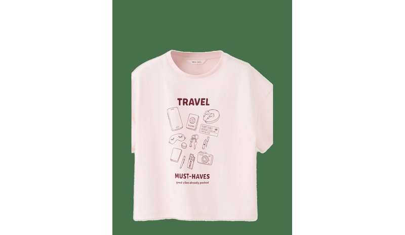 MANGO Printed Cotton-Blend T-Shirt - PINK - 152 – kuva 1/4