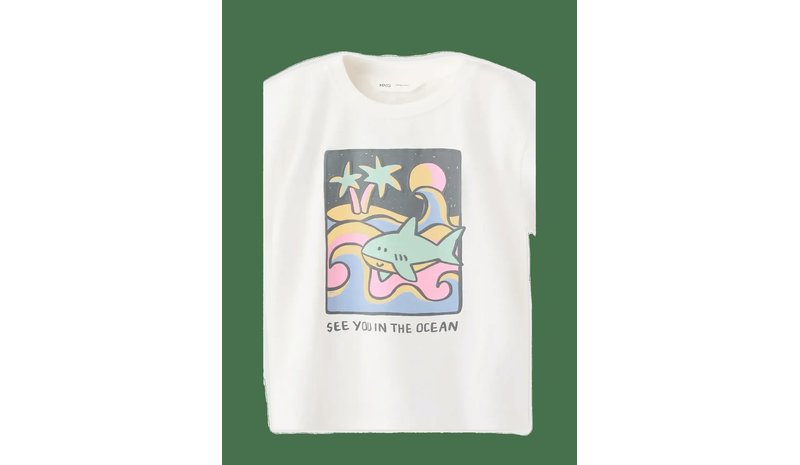 MANGO Printed Cotton-Blend T-Shirt - WHITE - 104
