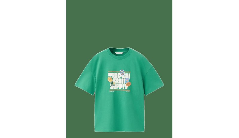 MANGO Printed Cotton-Blend T-Shirt - GREEN - 152