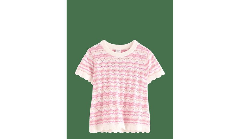 LINDEX Pattern-Knit Top With Short Sleeve - LIGHT DUSTY WHITE - 116 – kuva 1/2