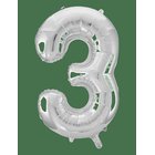 JOKER Foil Balloon Number 3 Silver 86 Cm - SILVER - 86 cm