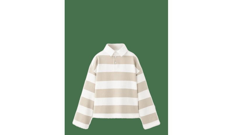 MANGO Oversized Striped Polo Sweatshirt - LT PASTEL BROWN - 140 – kuva 1/2