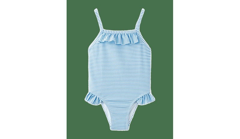 MANGO Ruffled Striped Swimsuit - MEDIUM BLUE - 92 – kuva 1/2
