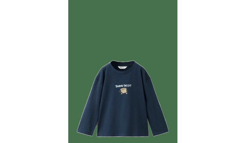 MANGO Printed Cotton-Blend T-Shirt - NAVY - 116 – kuva 1/2