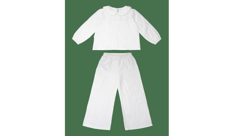 MANGO Full Cotton Textured Pyjamas Set - NATURAL WHITE - 104 – kuva 1/2