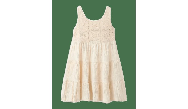 MANGO Embroidered Textured Dress - LIGHT BEIGE - 140 – kuva 1/2