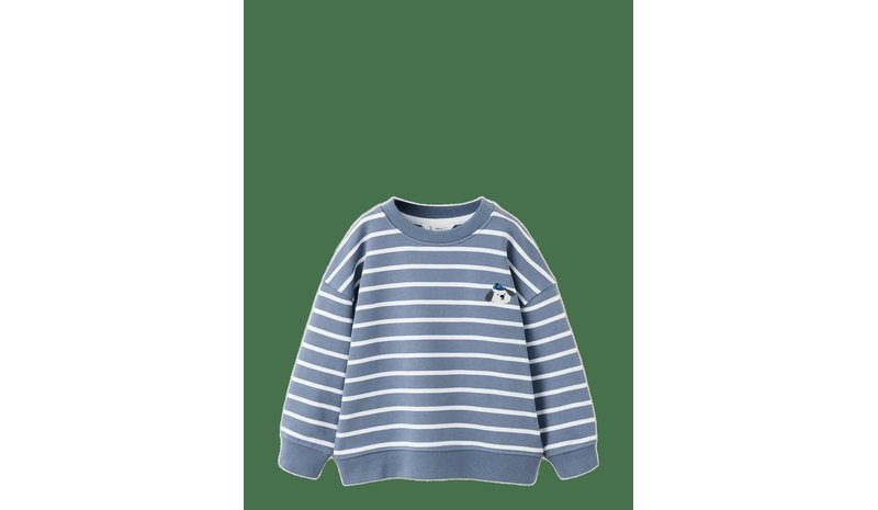MANGO Striped Cotton Sweatshirt With Embroidery - MEDIUM BLUE - 92 – kuva 1/2
