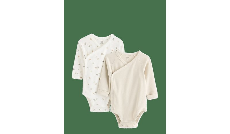 LINDEX 2-Pack Ribbed Wrap Bodysuits - LIGHT DUSTY WHITE - 62 – kuva 1/2