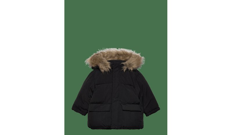 MANGO Puffer Coat With Fur-Effect Hood - BLACK - 9-12M – kuva 1/2