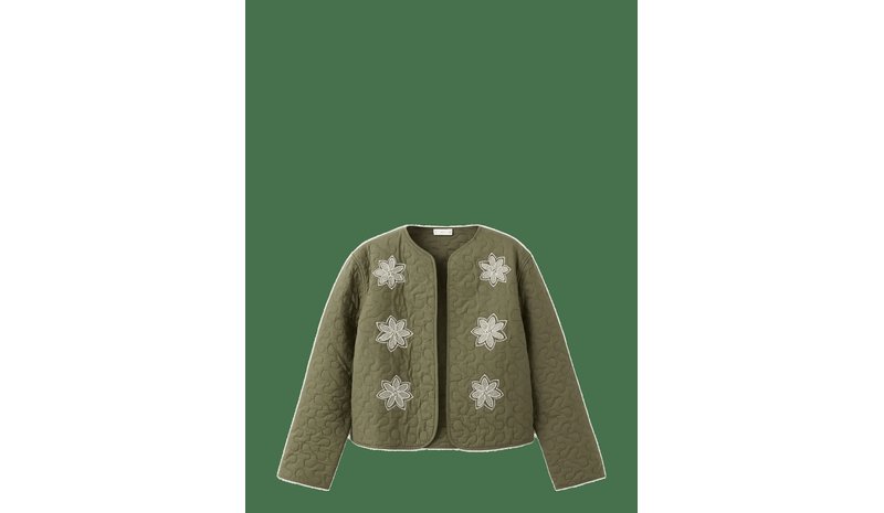 MANGO Embroidered Quilted Jacket - BEIGE - KHAKI - M – kuva 1/2