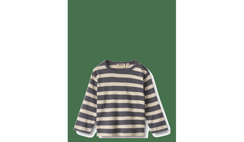 WHEAT T-Shirt L/S Milo - GREYBLUE STRIPE - 80 – kuva 1/2