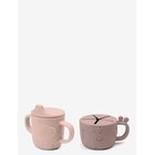 DONE BY DEER Peekaboo Spout/Snack Cup Set Deer Friends Powder - POWDER - SPOUT CUP:Ø6.5X H 9 cm.SNACK CUP:Ø8X H 6.5 cm