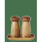AIDA Raw Teak - Small Ceramic Grinder Set With Tray Grinder H13.4Xd6.0 Cm. / Tray L17Xw10Xh1.9Cm. - NATURAL - H:13.4 cm