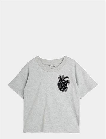 MINI RODINI Heart Application Ss Tee - GREY MELANGE - 92/98 – kuva 1/2