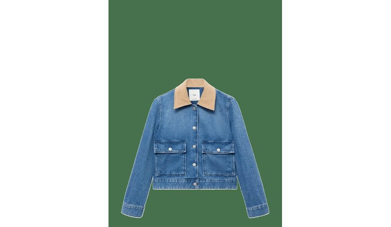 MANGO Corduroy Collar Denim Jacket - OPEN BLUE - M – kuva 1/2