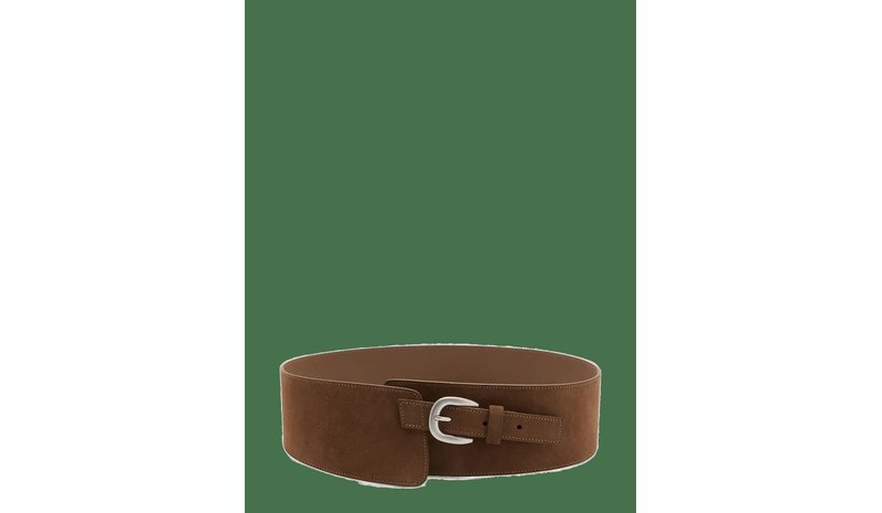 MANGO Wide Split Leather Belt - BROWN - M – kuva 1/2