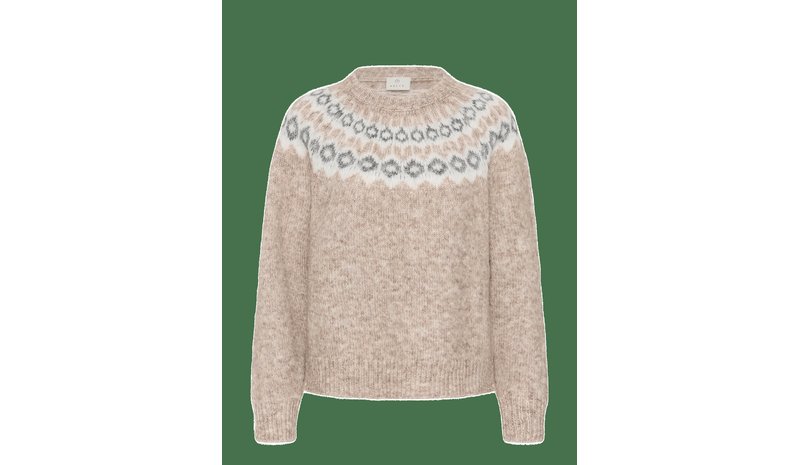 KAFFE Kaberta Pullover - BEIGE MEL. -GREY/CHALK PATTERN - L – kuva 1/2