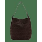 MANGO Natural Fibre Shopper Bag With Buckle Detail - DARK BROWN - One Size