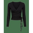 DROP OF MINDFULNESS Ballet Wrap Top - BLACK - XS