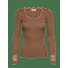 ROSEMUNDE Rwbenita Silk Ls O-Neck Lace T-Shirt - COCA MOCHA - S
