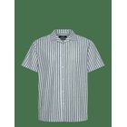 CLEAN CUT COPENHAGEN Giles Bowling Striped Shirt S/S - DARK GREEN/ECRU - L