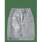 GESTUZ Coatygz Short Skirt - COATED SILVER BLUE WASH - 34