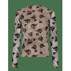 FRENCH CONNECTION Tia Rose Mesh Velvet Burnout Top - CHOCOLATE BROWN - S