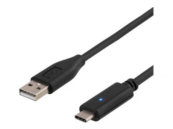 Deltaco USB 2.0 -kaapeli, 1m, Type C - Type A uros, musta USBC