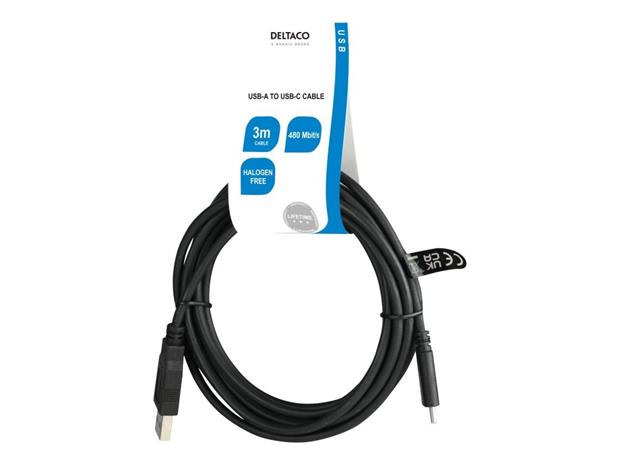 Deltaco USB-C Cable - 24 pin USB-C to USB - 3 m