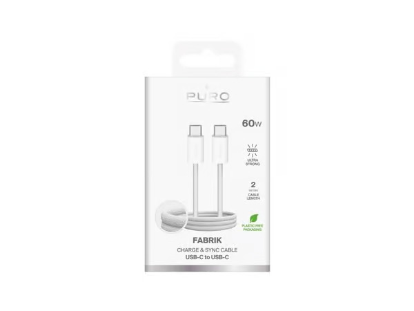 Puro Fabrik 4 60W Braided USB-C - USB-C 2m - White – kuva 6/7